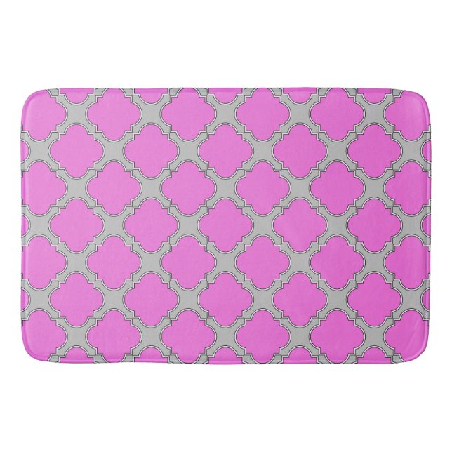 Tapis De Bain Quatrefoil rose et gris (Devant)