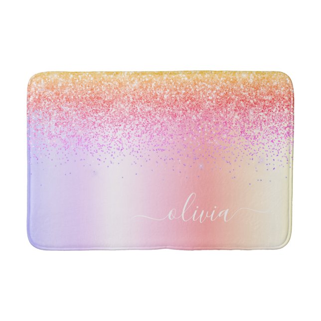 Tapis De Bain Rainbow Pastel Girly Parties scintillant Metal Nom (Devant)