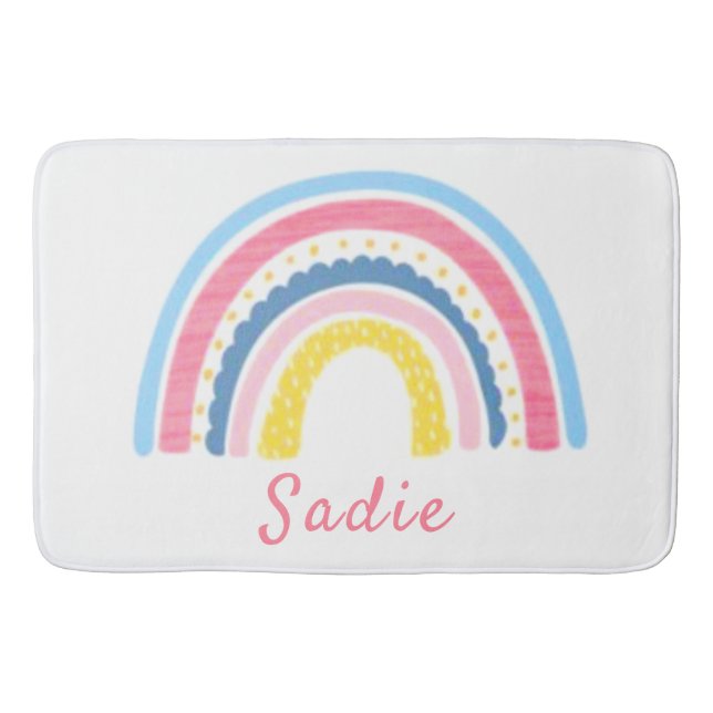 Tapis De Bain Rainbows Boho Rose Bleu Jaune Nom mignon (Devant)