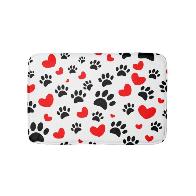 Tapis De Bain Random Dog Paw Prints And Red Hearts Canine Art (Devant)