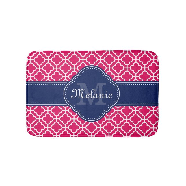 Tapis De Bain Raspberry Rose Wht Marocain Motif Marine Monogramm (Devant)