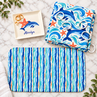 Tapis de Bain Rayé à Vagues Peintes Côtières