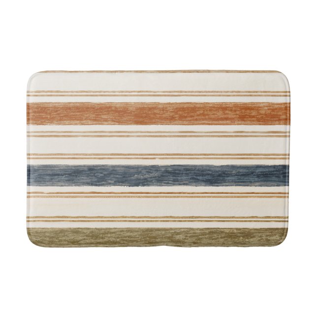 Tapis de bain rayé aquarelle rustique (Devant)