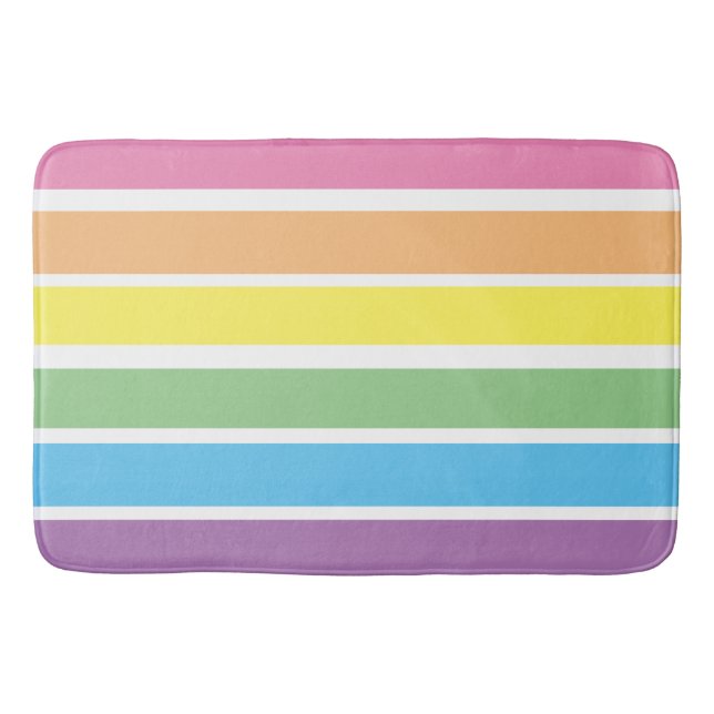 Tapis de bain rayé arc-en-ciel pastel (Devant)