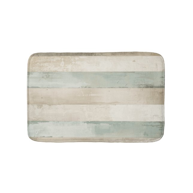 Tapis De Bain Rayé Brun Beige Bleu Clair Blanc Rustique Patiné (Devant)