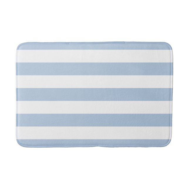 Tapis de bain rayé de bleu de poudre et blanc (Devant)
