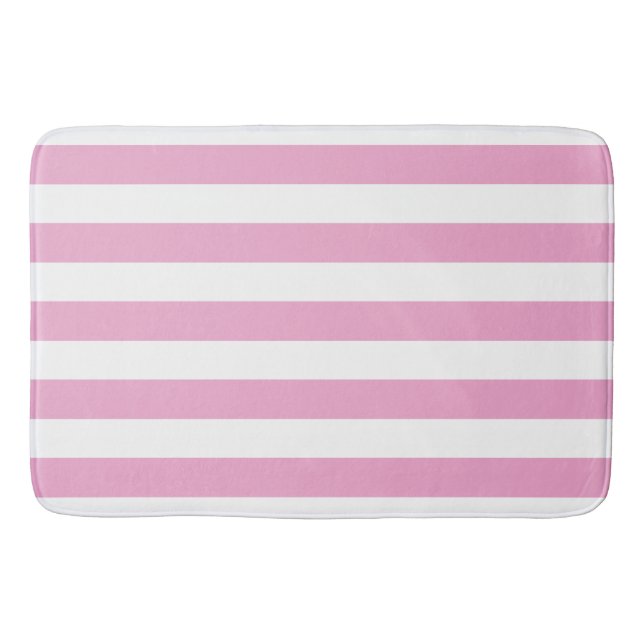 Tapis de bain rayé horizontal cabane rose clair et (Devant)