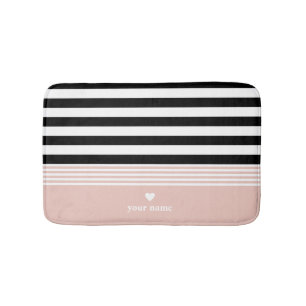 Tapis De Bain Rayé noir, blanc et rose personnalisé