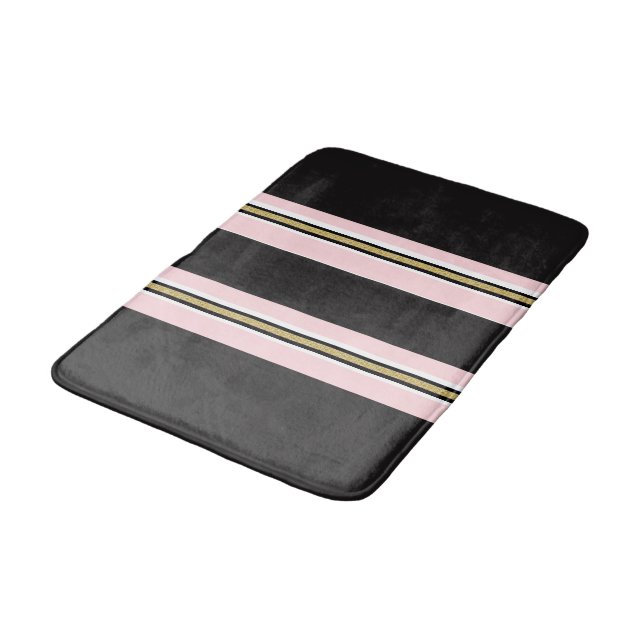 Tapis de bain rayé noir or rose et blanc  (Angle)
