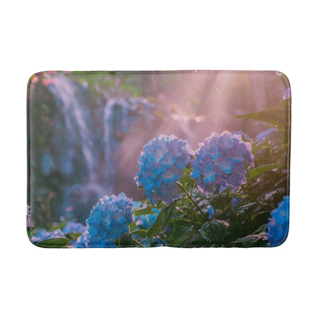 Tapis De Bain Rayons de soleil Coucher de soleil Fleurs Hydrange (Devant)