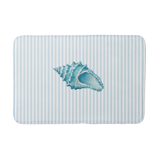 Tapis De Bain Rayure de Coquille de Conque Bleue Coquillage Côti (Devant)
