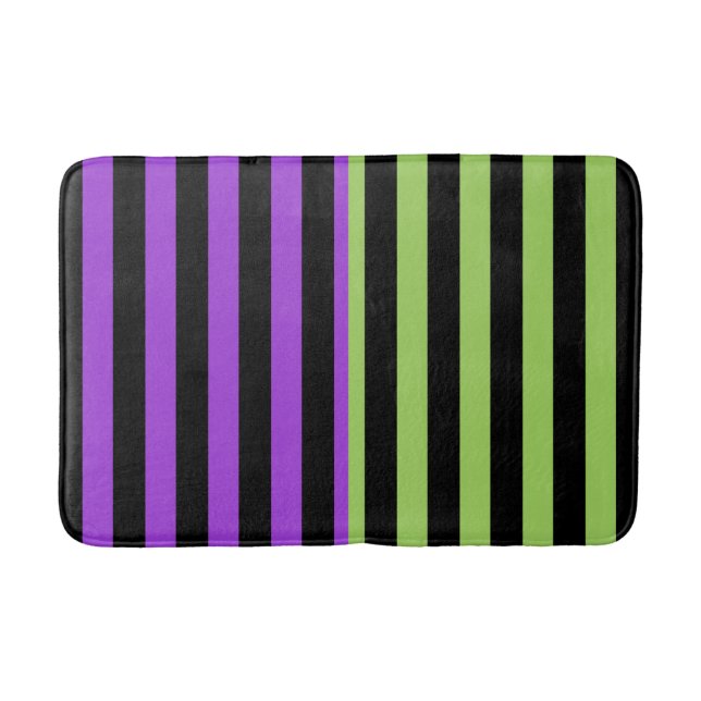 Tapis De Bain Rayure Halloween Vert Violet & Noir  (Devant)