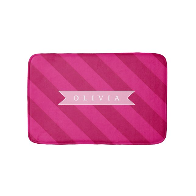 Tapis De Bain Rayure Rose Moderne Mignonne Personnalisée (Devant)