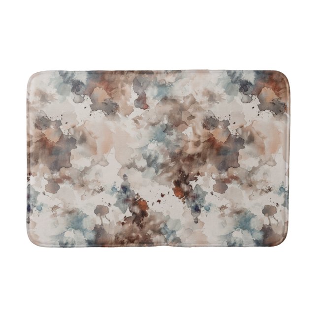 Tapis De Bain Rayures Abstrait Bleu Crème Marron   (Devant)