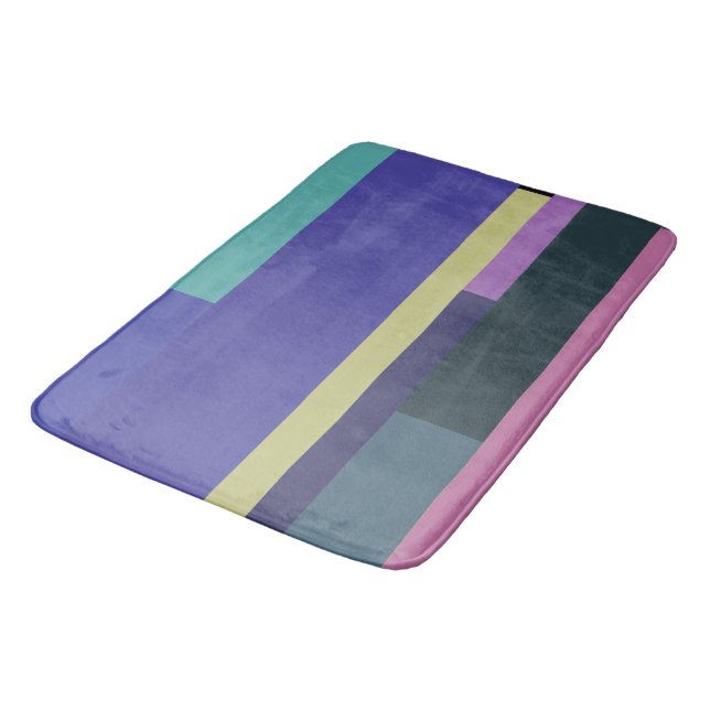 Tapis De Bain Rayures Abstraites violettes, roses et gris (Angle)