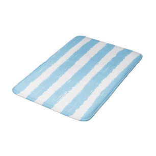 Tapis De Bain Rayures Aquarelle Bleu Clair Blanc