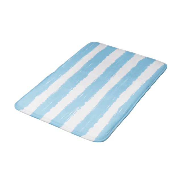 Tapis De Bain Rayures Aquarelle Bleu Clair Blanc (Angle)