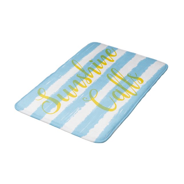 Tapis De Bain Rayures aquarelles bleu ciel blanc (Angle)