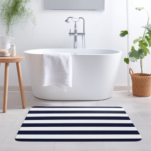 Tapis De Bain Rayures Bleu Marine et Blanc Couleurs Éditable