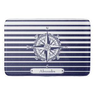 Tapis De Bain Rayures bleues de rose de boussole