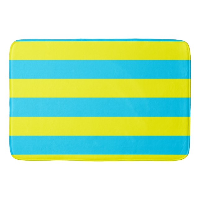 Tapis De Bain Rayures Bleues et Jaunes Clair  (Devant)