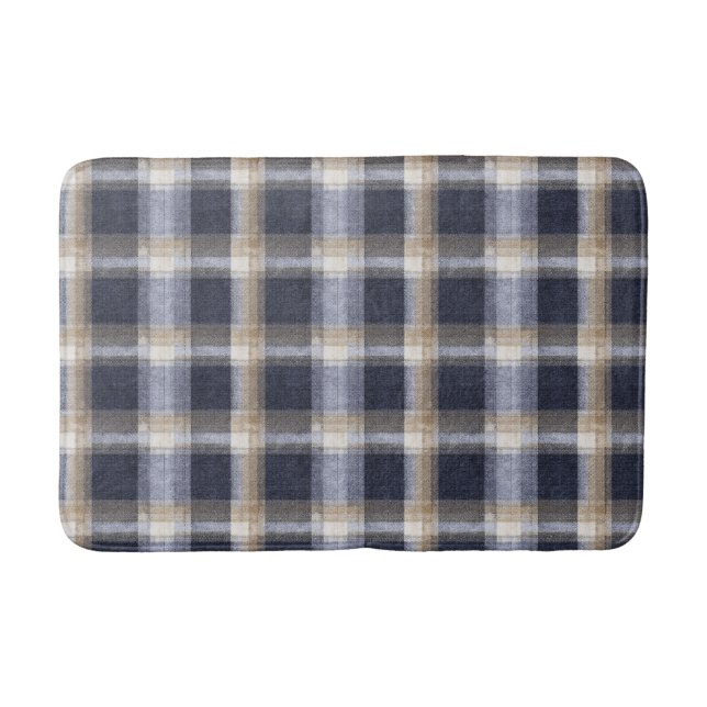 Tapis De Bain Rayures Carreaux Crème Bleu (Devant)