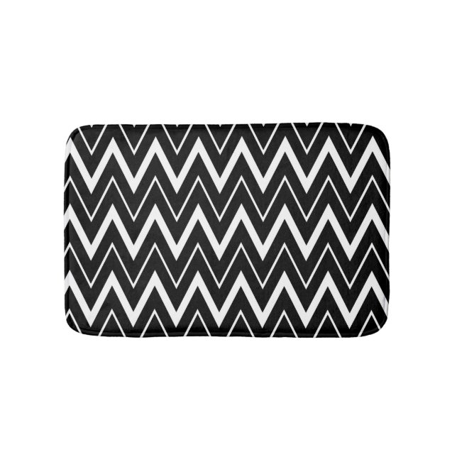 Tapis De Bain Rayures Chevron Noir Blanc (Devant)