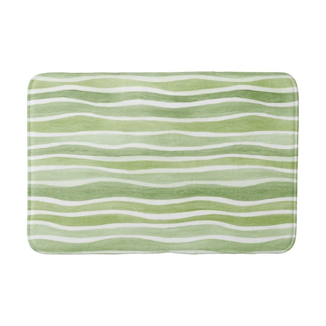 Tapis De Bain Rayures crème vert citron ondulées (Devant)
