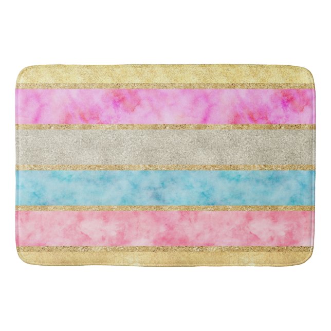 Tapis De Bain Rayures d'aquarelle de tape-à-l'oeil d'or (Devant)