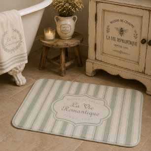 Tapis De Bain Rayures de campagne française sauge apaisée Rust