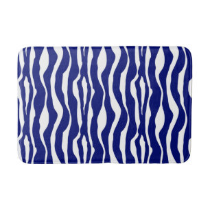 Tapis De Bain Rayures de zèbre - bleu et blanc de cobalt foncé