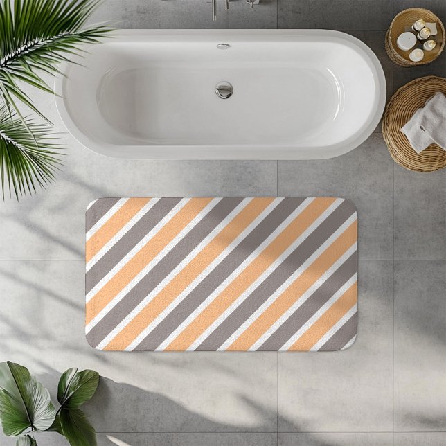 Tapis De Bain Rayures diagonales grises orange (Créateur téléchargé)