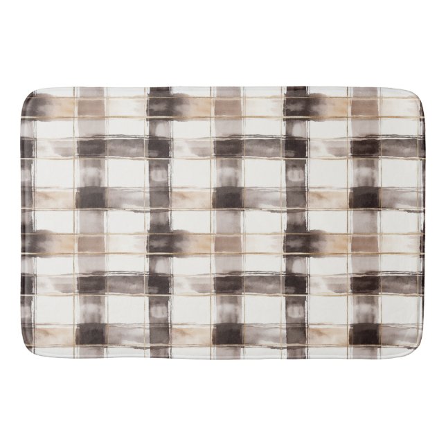 Tapis De Bain Rayures écossaises marron crème   (Devant)
