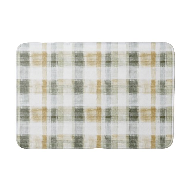 Tapis De Bain Rayures écossaises vert jaune blanc (Devant)