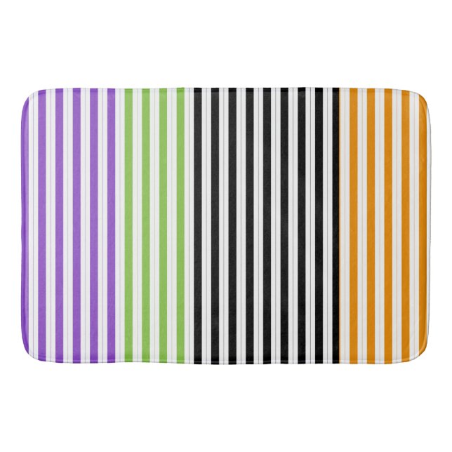 Tapis De Bain Rayures Halloween Violet Vert Noir Orange (Devant)