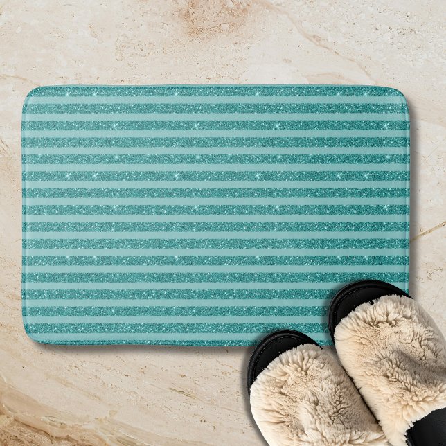 Tapis De Bain Rayures horizontales de style pailleté vert sarcel (Créateur téléchargé)