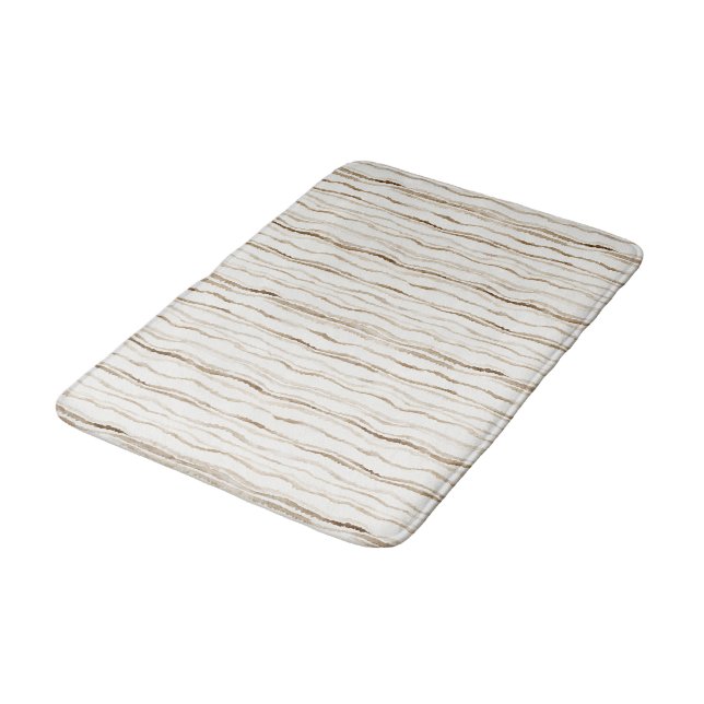 Tapis De Bain Rayures Marron Crème (Angle)