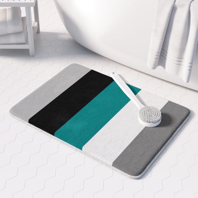 Tapis De Bain Rayures Moderne Bloc de Couleurs Bleu Sarcelle Gri (Créateur téléchargé)
