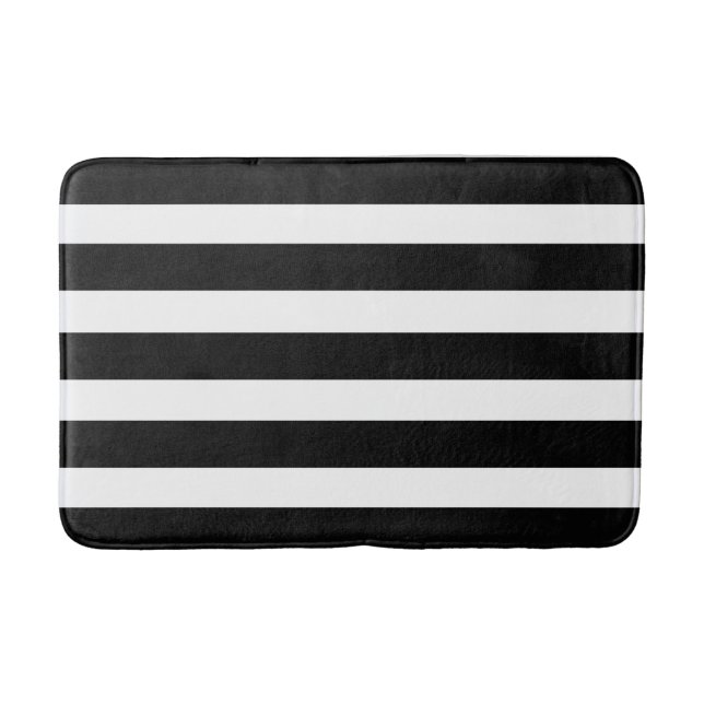 Tapis De Bain Rayures noir et blanc chic moderne (Devant)