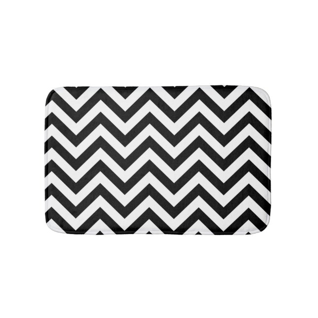 Tapis De Bain Rayures Rétro Noir & Blanc Tendance (Devant)