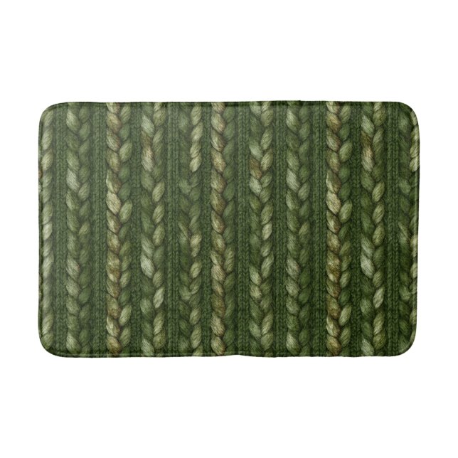 Tapis De Bain Rayures tressées vertes Cozy   (Devant)