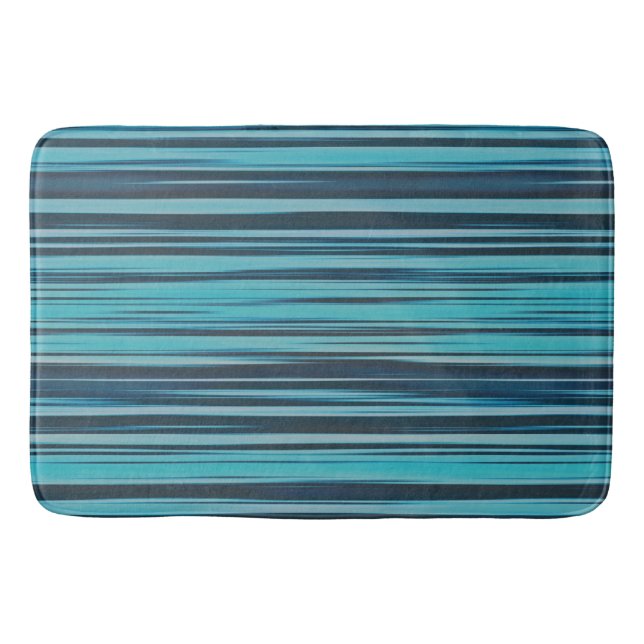 Tapis De Bain Rayures turquoise et bleues ondulées (Devant)