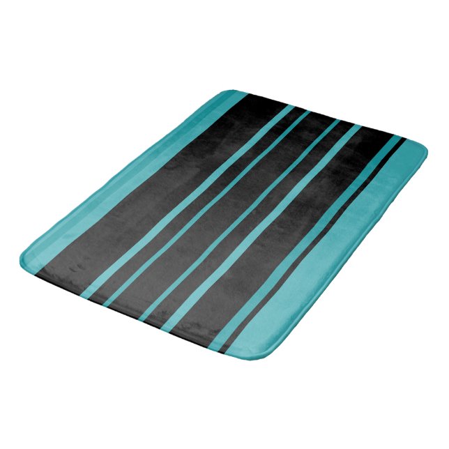 Tapis De Bain Rayures turquoise et noires (Angle)