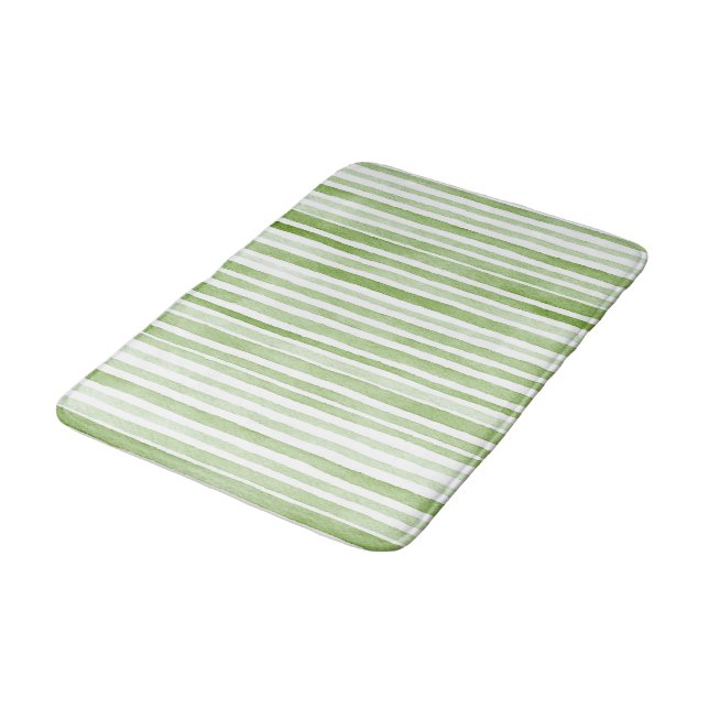 Tapis De Bain Rayures vertes blanches (Angle)