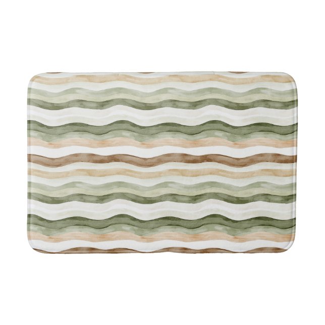 Tapis De Bain Rayures Vertes Crème Marron (Devant)