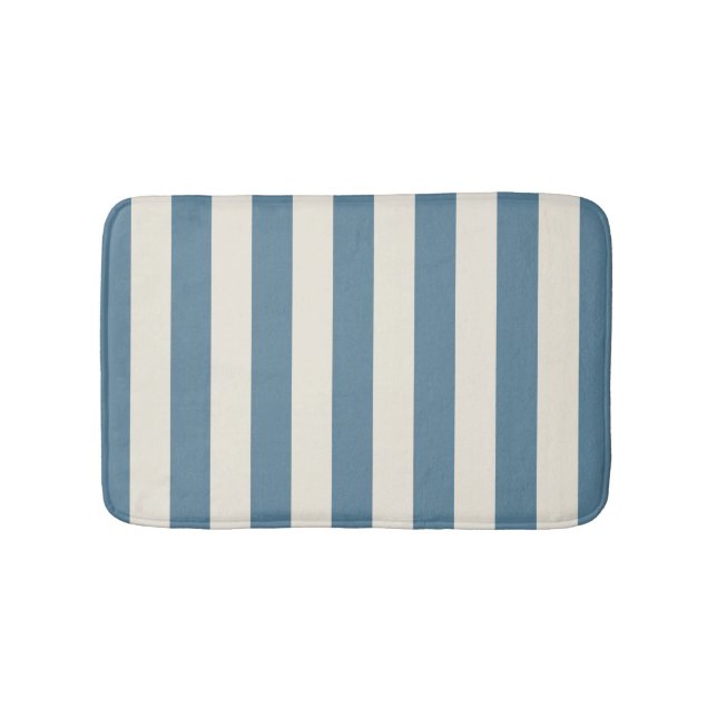 Tapis De Bain Rayures verticales bleues et crème (Devant)