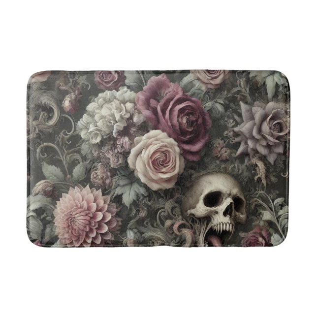 Tapis De Bain Reaping in the Rose - Gothic Floral Skull (Devant)
