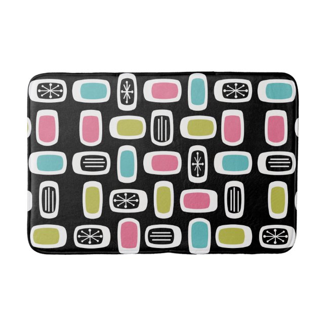 Tapis De Bain Rectangles arrondies MCM du milieu du siècle Noir (Devant)