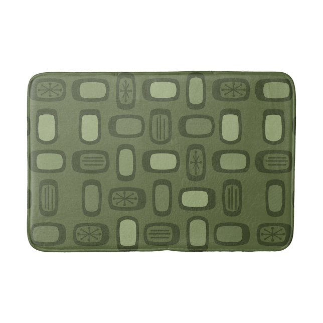 Tapis De Bain Rectangles arrondies MCM du milieu du siècle vert  (Devant)