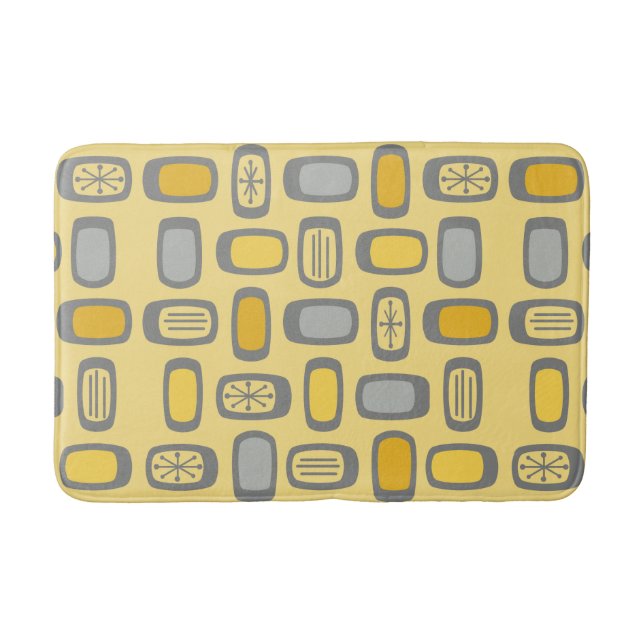 Tapis De Bain Rectangles arrondis jaune gris Midcentury MCM (Devant)